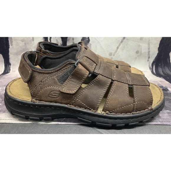 Skechers Men's Brown Leather Gladiator Fisherman Sandals 60395 Size 10 - Picture 2 of 13